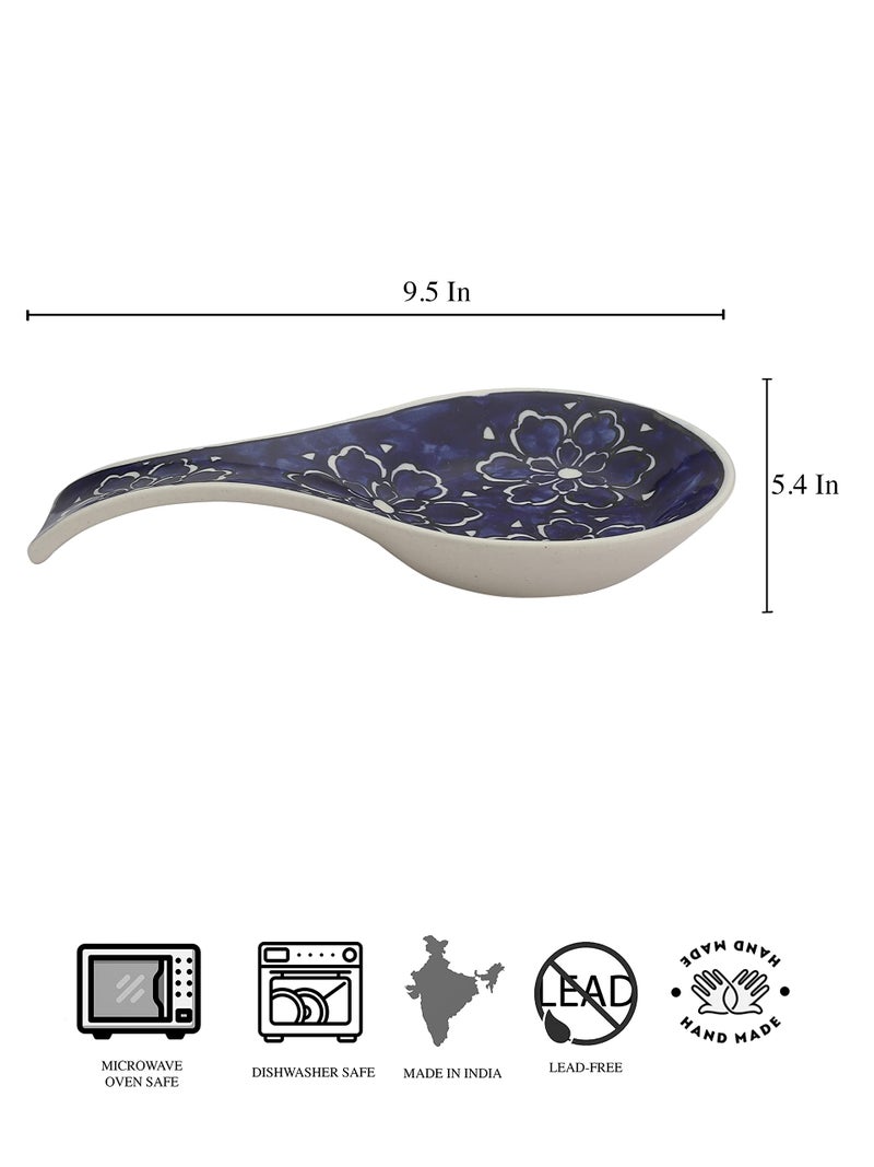 miah decor Miah Décor Handpainted Ceramic Spoon Rest Blue | Large Utensil Holder for Kitchen Counter & Stove | Microwave & Dishwasher Safe | Food Grade, Scratch Resistant Ladle & Spoon Stand - Image 2