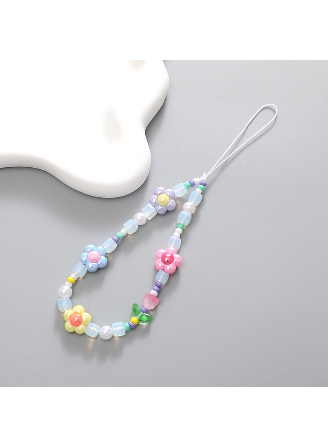 NIBEMINENT Beaded Phone Lanyard, Anti Lost Removable Wrist Strap,K177 Flower Bracelet Pendant, Phone Keychain Lanyard