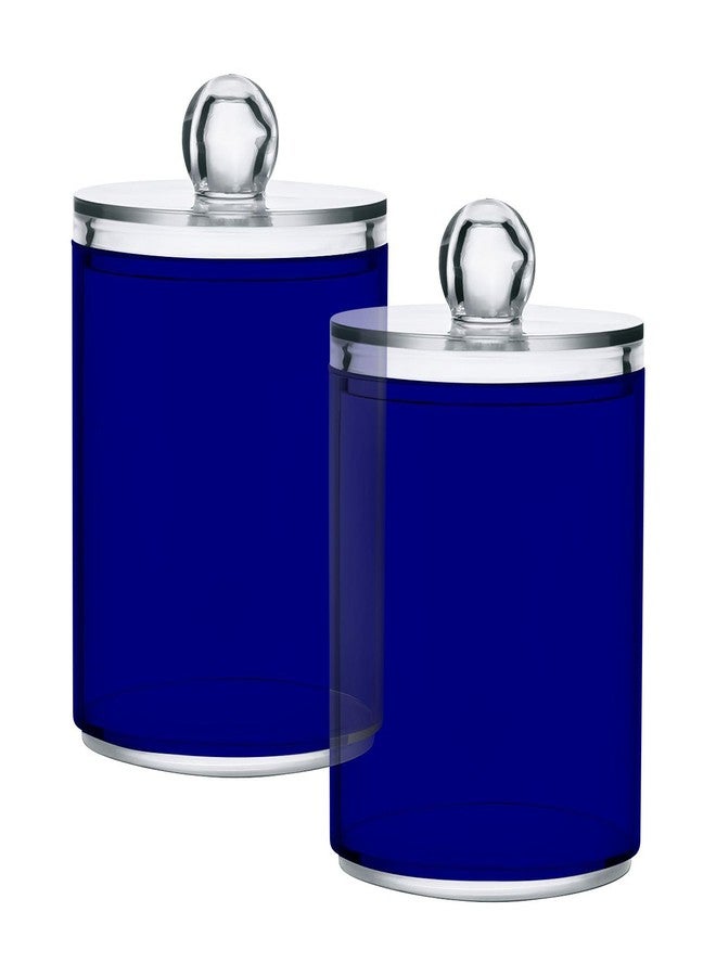 Eionryn Navy Blue Qtip Dispenser Apothecary Jars Bathroom Qtip Holder Storage Canister 10 Oz Plastic Jar for Cotton Ball Swab Round Pads Floss 2pcs - Image 1