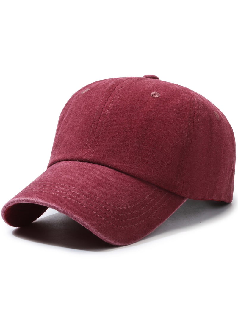 Generic Vintage Washed Baseball Cap Unisex Adjustable Wine red 