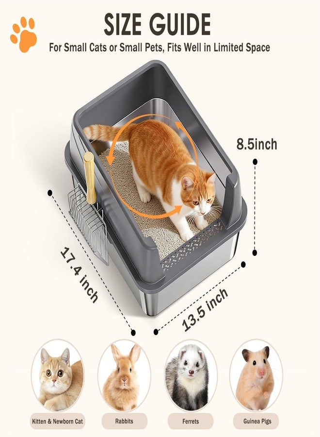 Bsemax Stainless Steel Litter Box with Lid: Metal Cat Litter Box with Mat & Scoop, High Sided Kitty Litter Pan Tray, 17.32''L x 13.43''W x 8.5''H, Non-Sticky, Anti-Leakage, Easy Cleaning (Dark Gray) - Image 4