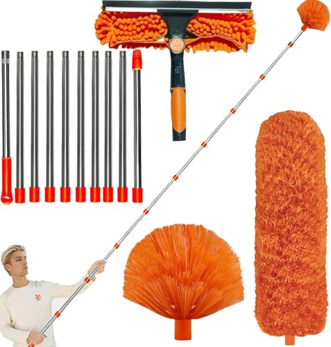Tockrop 20 Feet High Reach Dusting Kit with 314 ft Extension Pole 2 in 1 Window Cleaning Kit High Ceiling Duster Cobweb Microfiber Duster Outdoor Indoor Extendable Duster Cleaning Kit - Image 2