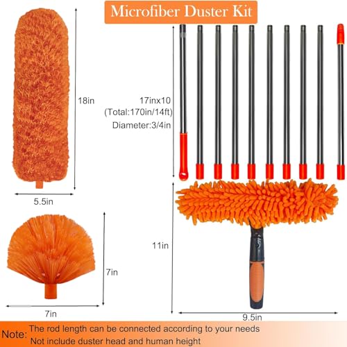 Tockrop 20 Feet High Reach Dusting Kit with 314 ft Extension Pole 2 in 1 Window Cleaning Kit High Ceiling Duster Cobweb Microfiber Duster Outdoor Indoor Extendable Duster Cleaning Kit - Image 5