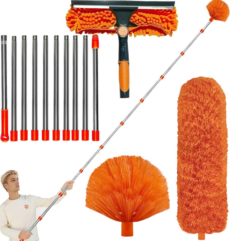 Tockrop 20 Feet High Reach Dusting Kit with 314 ft Extension Pole 2 in 1 Window Cleaning Kit High Ceiling Duster Cobweb Microfiber Duster Outdoor Indoor Extendable Duster Cleaning Kit - Image 1