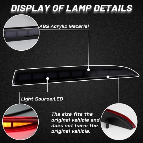 PGTOPONE Smoked LED Rear Bumper Reflectors Fog Brake Tail Light Lamps Compatible with Chevy Camaro GEN6 20162024 Cadillac ATS XT5 Pontiac Turn Signal Kits SMOKED - Image 3