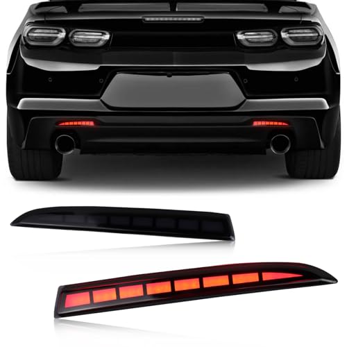 PGTOPONE Smoked LED Rear Bumper Reflectors Fog Brake Tail Light Lamps Compatible with Chevy Camaro GEN6 20162024 Cadillac ATS XT5 Pontiac Turn Signal Kits SMOKED - Image 1