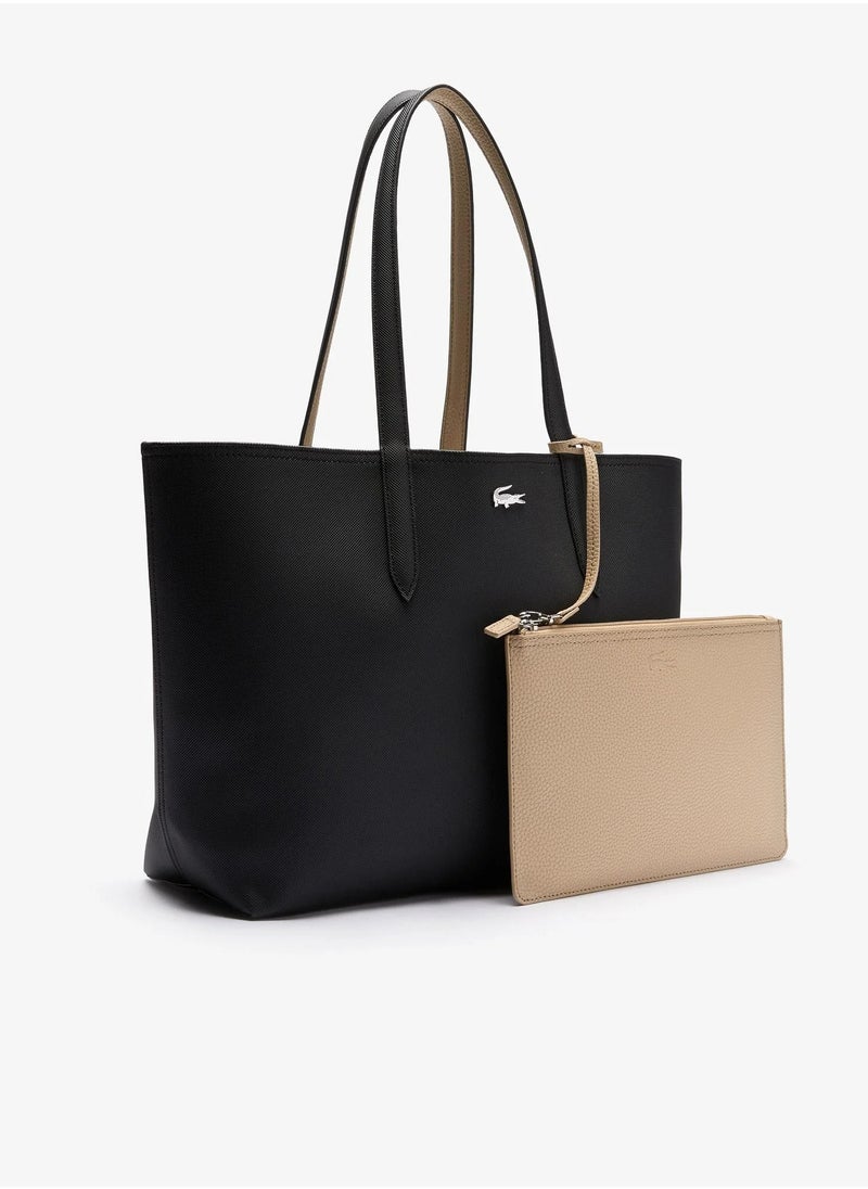 لاكوست Women's Anna Double sided Two tone Large Capacity Handbag, Fashionable and Versatile, Black/Khaki  - Image 3