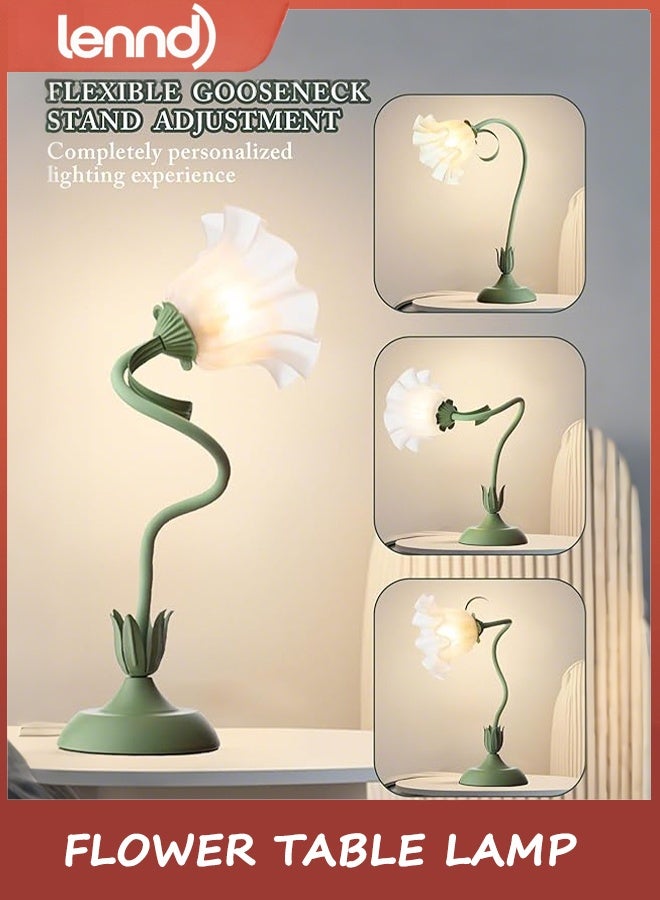 LENND Flower Table Lamp,LED Reading Light Bedside Vintage Flower Night Light,3 Colors Modes Kawaii Bedside Lamps Decor,Living Room Bedroom Room Lighting Table Lamps Home Decoration (Green) - Image 4