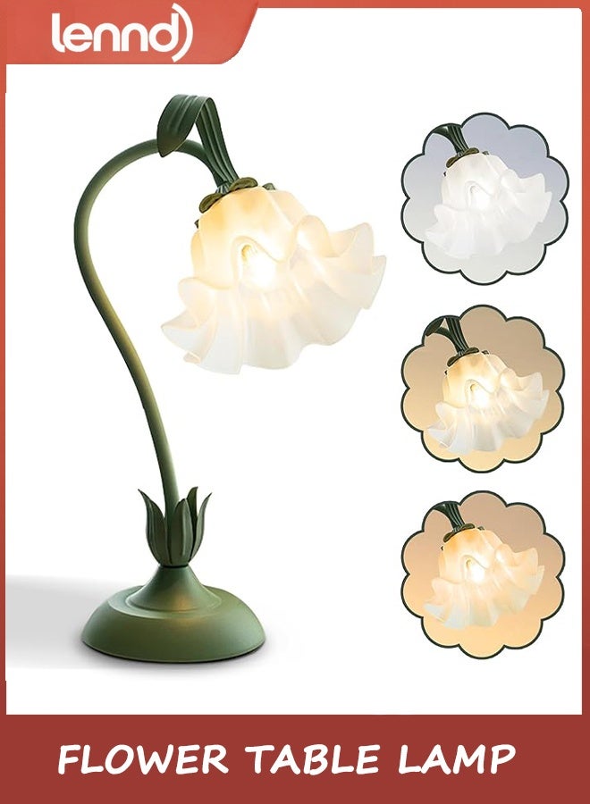 LENND Flower Table Lamp,LED Reading Light Bedside Vintage Flower Night Light,3 Colors Modes Kawaii Bedside Lamps Decor,Living Room Bedroom Room Lighting Table Lamps Home Decoration (Green) - Image 2