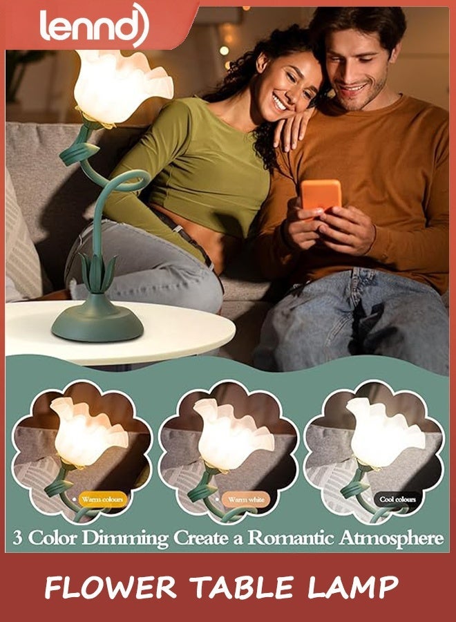 LENND Flower Table Lamp,LED Reading Light Bedside Vintage Flower Night Light,3 Colors Modes Kawaii Bedside Lamps Decor,Living Room Bedroom Room Lighting Table Lamps Home Decoration (Green) - Image 3