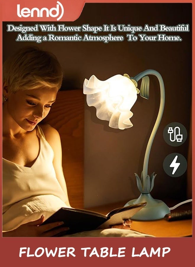 Flower Table Lamp,LED Reading Light Bedside Vintage Flower Night Light,3 Colors Modes Kawaii Bedside Lamps Decor,Living Room Bedroom Room Lighting Table Lamps Home Decoration (Green)