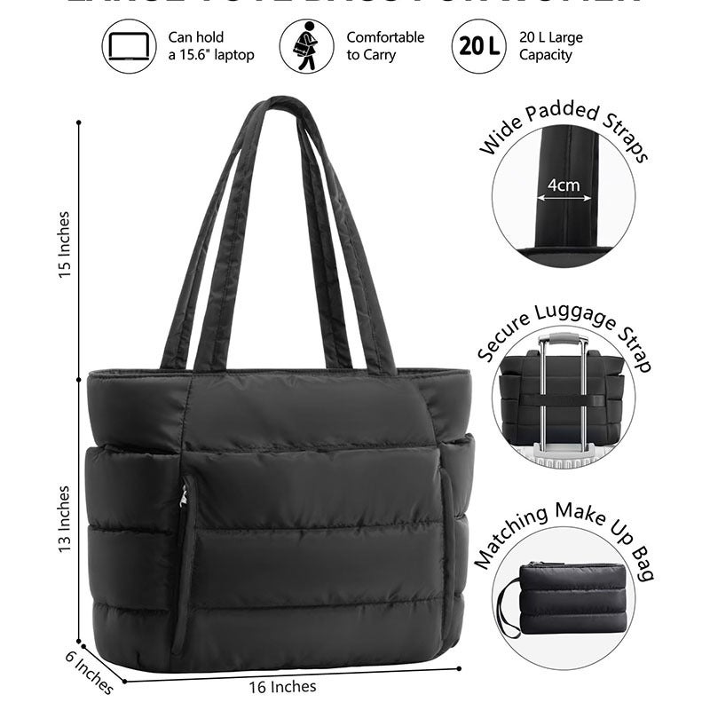 Lightweight Puffy Quilted Women's Shoulder Bag, Large Capacity Multi-Compartment Tote - Image 2