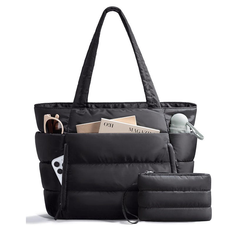 Lightweight Puffy Quilted Women's Shoulder Bag, Large Capacity Multi-Compartment Tote - Image 1