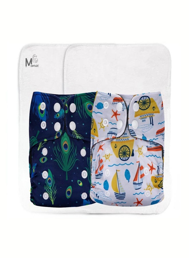 MOMSARC Cotton Diaper for New Born Baby+2 insert pads| Freesize Washable & Reusable Diapers for Babies 0-3 Years | Adjustable Cotton Langot with Quick Dry Pad/Insert | Leak Proof Cloth diaper (Pack of 2) - Image 1