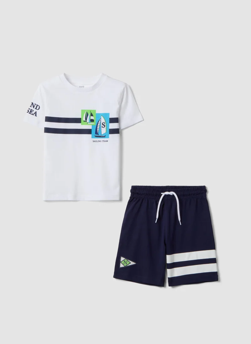 او في اس OVS White And Blue Pure Cotton Set With T-Shirt And Shorts