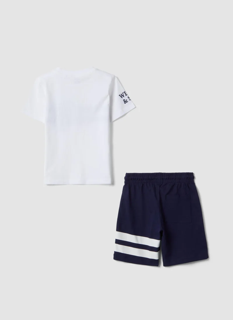 او في اس OVS White And Blue Pure Cotton Set With T-Shirt And Shorts