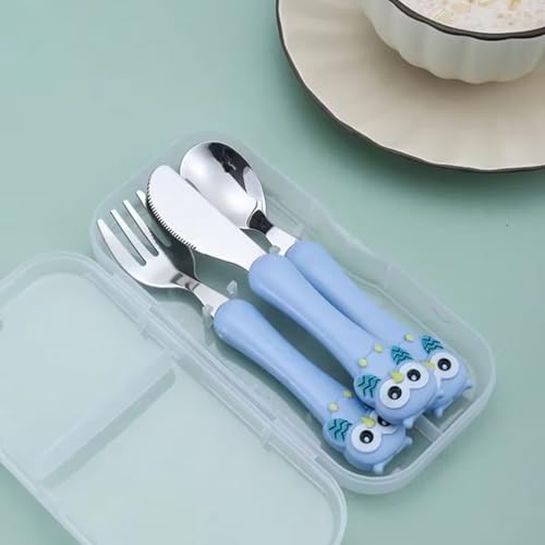 Hian Kids Feeding Spoons Set with Carry Case – 304 Stainless Steel Spoon, Fork & Knife, Bird Design Handle, Easy to Carry for Lunch Box, Travel, Picnic – Blue Color, Pack of 3 - Image 5