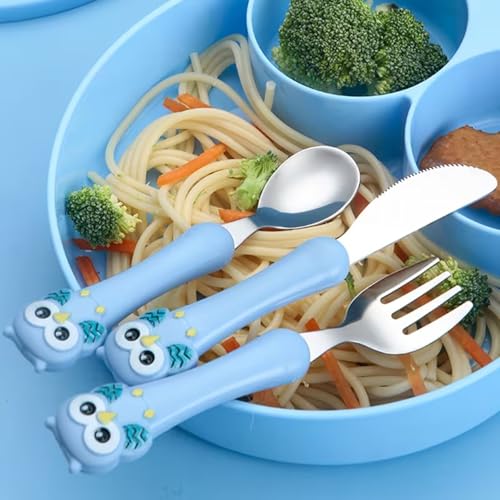 Hian Kids Feeding Spoons Set with Carry Case – 304 Stainless Steel Spoon, Fork & Knife, Bird Design Handle, Easy to Carry for Lunch Box, Travel, Picnic – Blue Color, Pack of 3 - Image 3