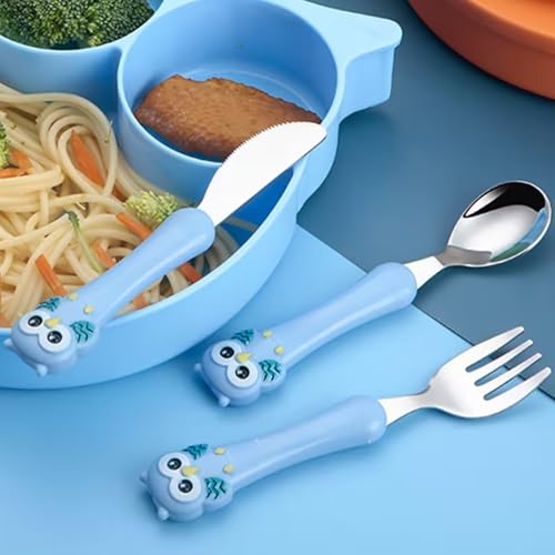 Hian Kids Feeding Spoons Set with Carry Case – 304 Stainless Steel Spoon, Fork & Knife, Bird Design Handle, Easy to Carry for Lunch Box, Travel, Picnic – Blue Color, Pack of 3 - Image 4