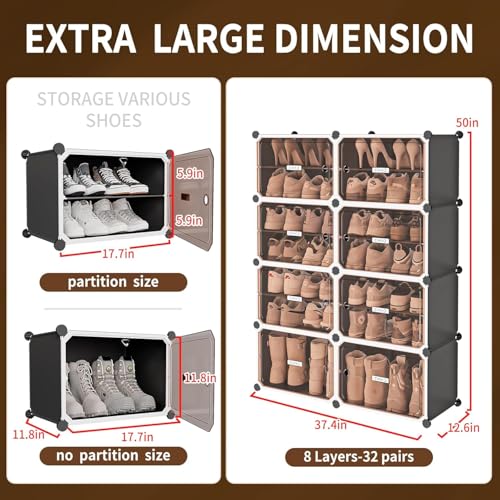 EXVITO Portable Shoe Rack for Home Plastic Shelves Household - 5 Door DIY Multipurpose Shoe Rack Organizer, Shoe Storage-Shelf with Dustproof Door Entryway - MSD Grey - Image 2