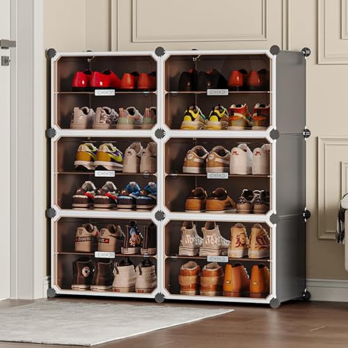 EXVITO Portable Shoe Rack for Home Plastic Shelves Household - 5 Door DIY Multipurpose Shoe Rack Organizer, Shoe Storage-Shelf with Dustproof Door Entryway - MSD Grey - Image 3