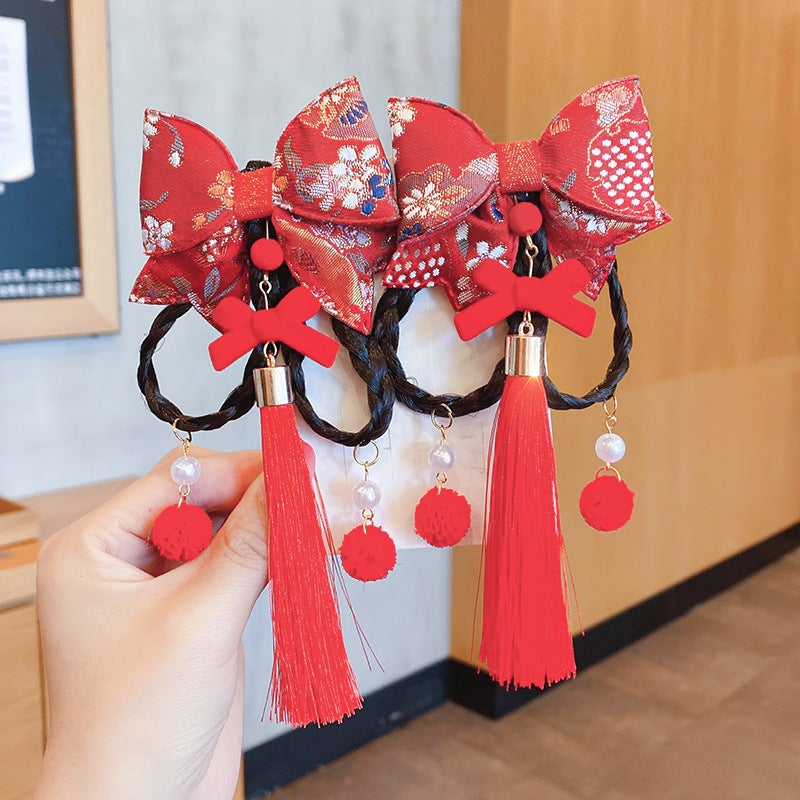 Generic New Year Chinese Baby Wig Braids Kids Hairpin with Bow 3# Ping An Knot Braid (Pair) 