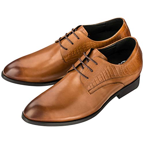 CALTO Height Increasing Elevator Shoes 3 Inches Taller - Light Tan Leather Dress Shoes - Men Invisible Elevated High Heels Oxfords A329013 - Size 9 D(M) US - Image 4