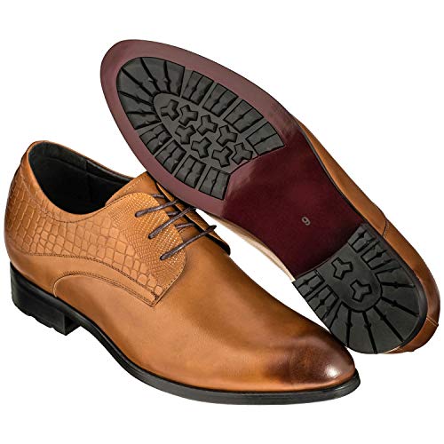 CALTO Height Increasing Elevator Shoes 3 Inches Taller - Light Tan Leather Dress Shoes - Men Invisible Elevated High Heels Oxfords A329013 - Size 9 D(M) US - Image 5