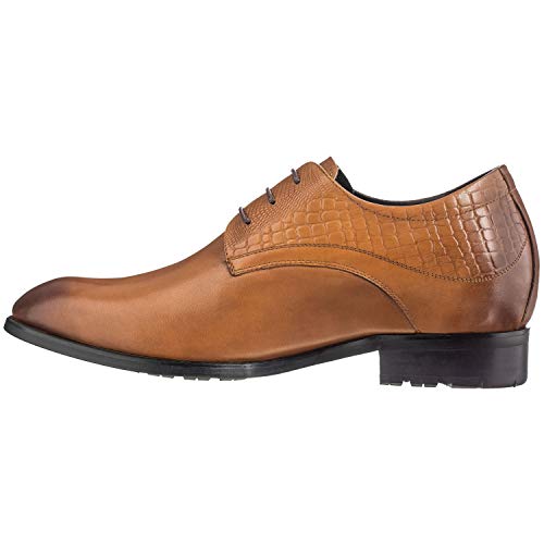 CALTO Height Increasing Elevator Shoes 3 Inches Taller - Light Tan Leather Dress Shoes - Men Invisible Elevated High Heels Oxfords A329013 - Size 9 D(M) US - Image 3