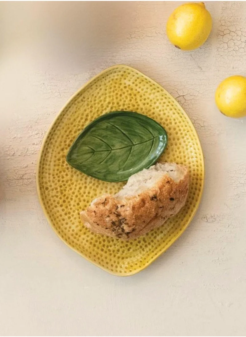 The Saffron Souk When Life Gives You Lemons platter - Vibrant Lemon & Leaf Shaped Stoneware Serving Set | 2-Piece