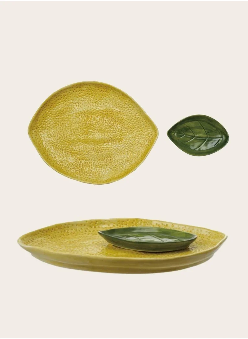 The Saffron Souk When Life Gives You Lemons platter - Vibrant Lemon & Leaf Shaped Stoneware Serving Set | 2-Piece