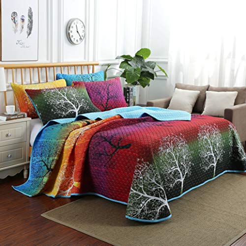 Swanson Beddings Rainbow Tree Bedspread Coverlet Quilt Set: Quilt and Pillow Shams (Queen) - Image 3