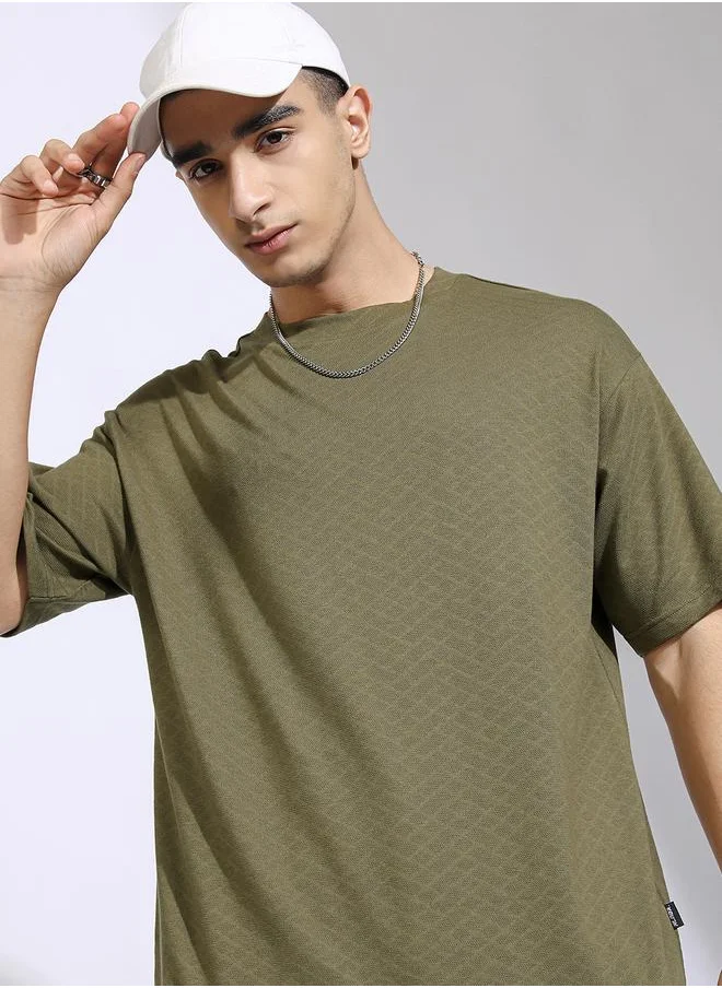 هاي لاندر Highlander Textured Regular Fit Drop-Shoulder T-Shirt