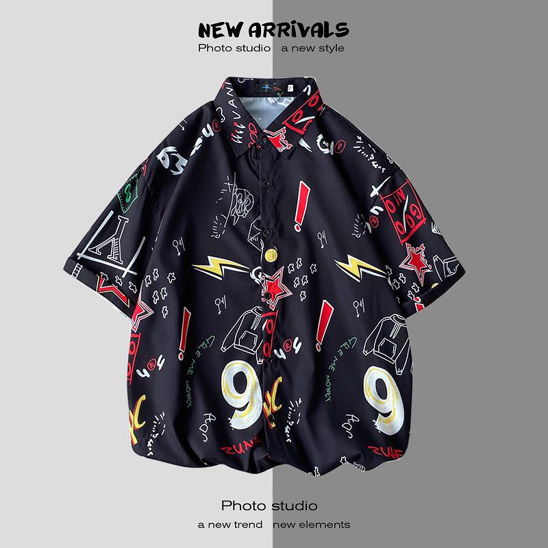 Thai Short-Sleeved Printed Shirt for Men on the Beach, Handsome Retro Hong Kong Style Vintage Floral Versatile Trendy Wholesale - Image 1