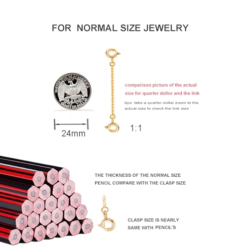 wzhe Gold Necklace Extender Sterling Silver 18k Plated Chain Extension for Women Bracelet Safety Link for Normal Size Jewelry 3mm Width 2.3" Length - Image 3