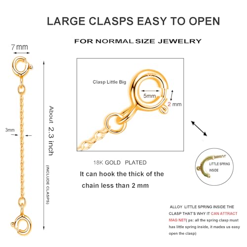 wzhe Gold Necklace Extender Sterling Silver 18k Plated Chain Extension for Women Bracelet Safety Link for Normal Size Jewelry 3mm Width 2.3" Length - Image 2