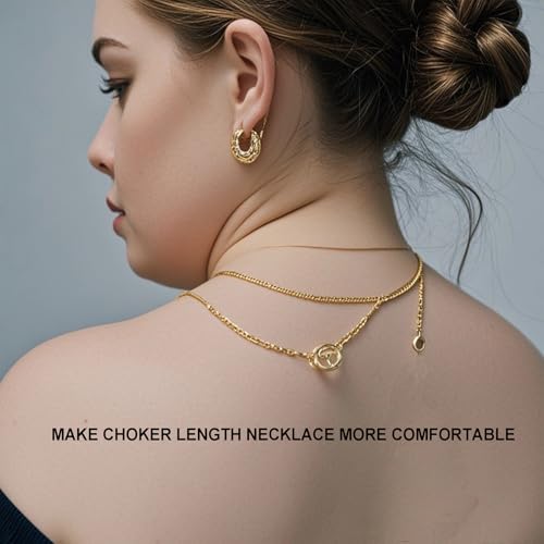 wzhe Gold Necklace Extender Sterling Silver 18k Plated Chain Extension for Women Bracelet Safety Link for Normal Size Jewelry 3mm Width 2.3" Length - Image 4