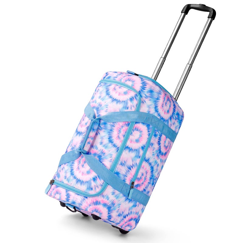 Choco Mocha Girls Suitcase with Wheels, Kids Rolling Duffle Bag Luggage for Travel 22inch, Tie Dye Blue - Image 1