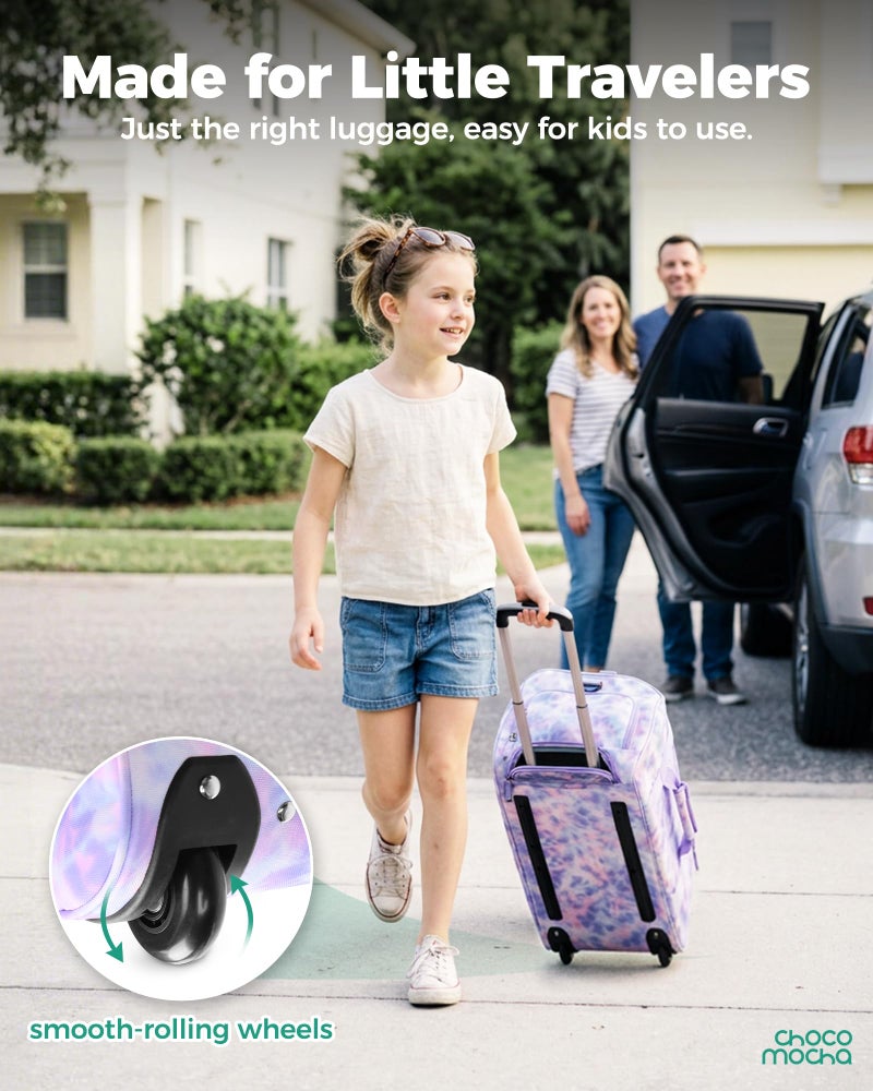 Choco Mocha Girls Suitcase with Wheels, Kids Rolling Duffle Bag Luggage for Travel 22inch, Tie Dye Blue - Image 2