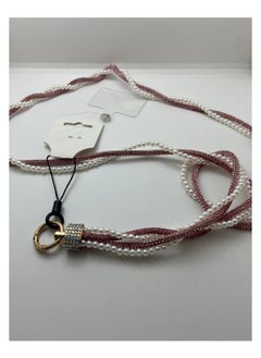 Generic Crystal Rhinestone Pearl Phone Lanyard, 60cm Two-Color Wrist Strap with Diamond Metal Design, Fashion Bling Style for Phones and Earphones  - Image 1