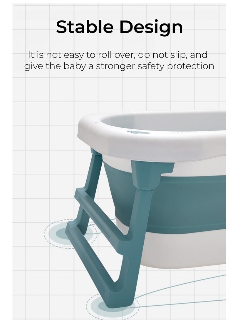 عشرة أشهر رحلة حوض استحمام للأطفال مع مقعد ومقياس حرارة، حوض استحمام محمول قابل للطي للسفر مع فتحة تصريف، متين وقابل للطي مع دعم للساق غير قابل للانزلاق، حوض استحمام للأطفال حديثي الولادة وحتى الأطفال الصغار - Image 3
