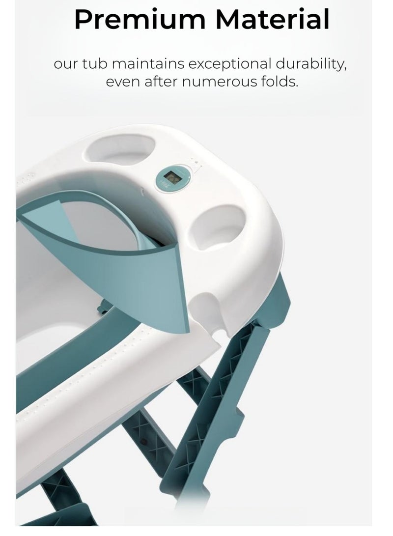 عشرة أشهر رحلة حوض استحمام للأطفال مع مقعد ومقياس حرارة، حوض استحمام محمول قابل للطي للسفر مع فتحة تصريف، متين وقابل للطي مع دعم للساق غير قابل للانزلاق، حوض استحمام للأطفال حديثي الولادة وحتى الأطفال الصغار - Image 5