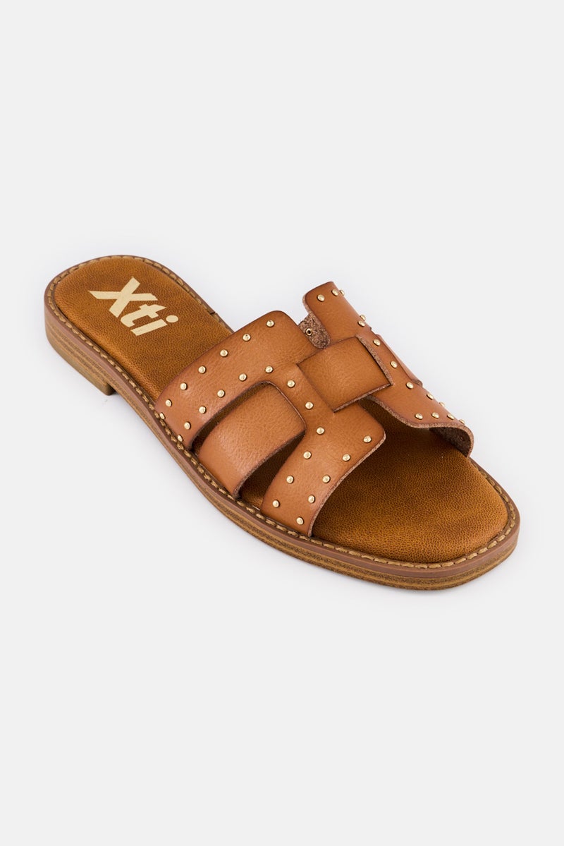 Xti Women Slip On Leather Sandals, Brown - Image 1