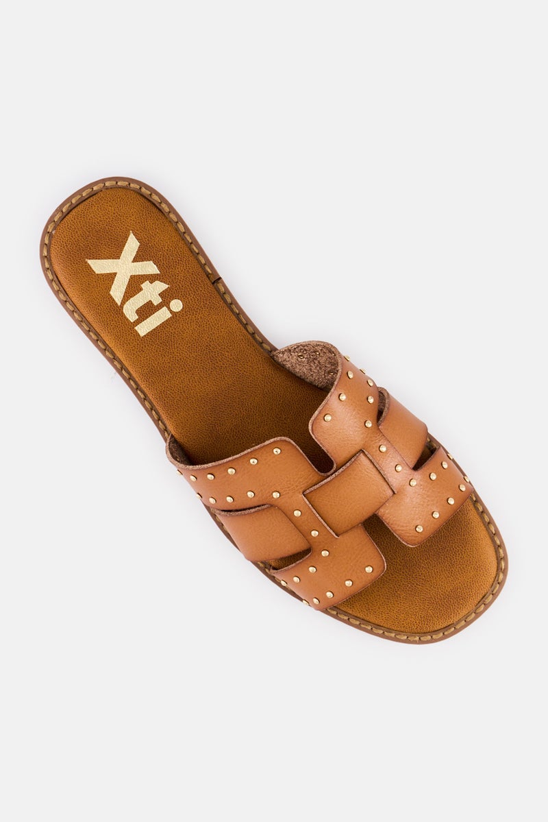 Xti Women Slip On Leather Sandals, Brown - Image 3