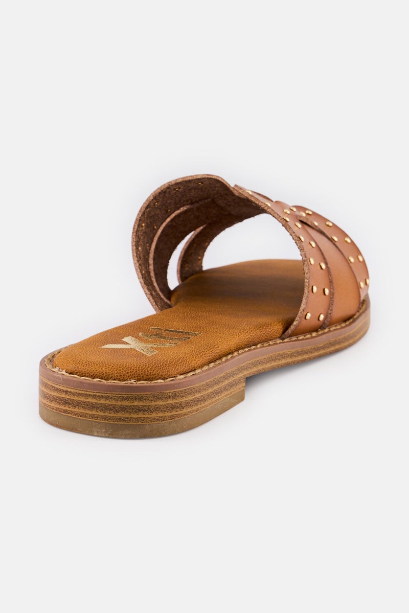 Xti Women Slip On Leather Sandals, Brown - Image 4