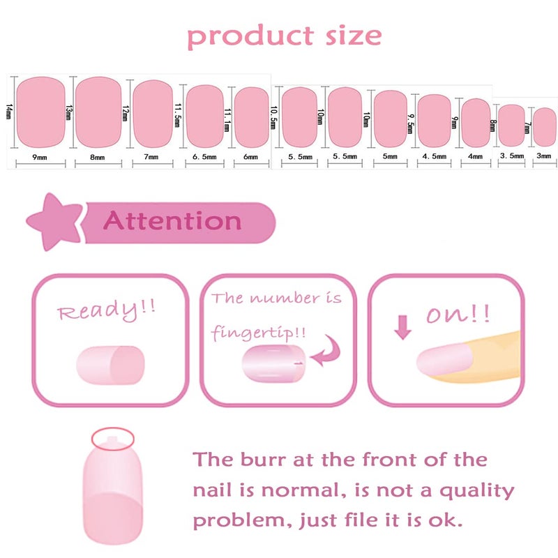 Laza 72pcs Children Nails Press On Pre-glue Full Cover White Pink Heart Flower Short False Nail Kits for Kids Teenager Girls - French Manicure - Image 5