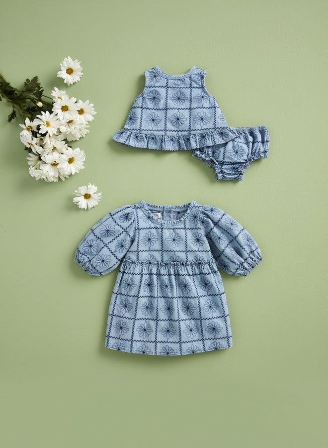 Mud Pie Baby Girls Emboridered Denim Pinafore Set; 6-9 Months - Image 2
