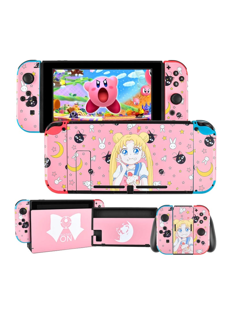general Compatible with Switch Skin Stickers, Full Panel Skin Set Pink Cute Cartoon Pattern, Suitable for Kids Girls Women, Switch-Sailor Moon Decorative Decal Cover - Image 1