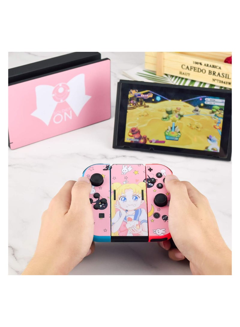 general Compatible with Switch Skin Stickers, Full Panel Skin Set Pink Cute Cartoon Pattern, Suitable for Kids Girls Women, Switch-Sailor Moon Decorative Decal Cover - Image 2