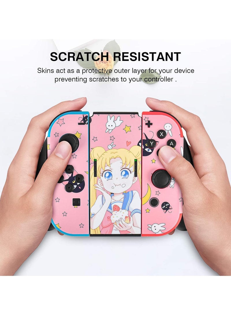 general Compatible with Switch Skin Stickers, Full Panel Skin Set Pink Cute Cartoon Pattern, Suitable for Kids Girls Women, Switch-Sailor Moon Decorative Decal Cover - Image 3